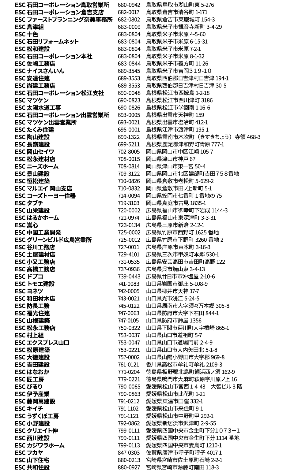 中四国加盟店一覧の画像